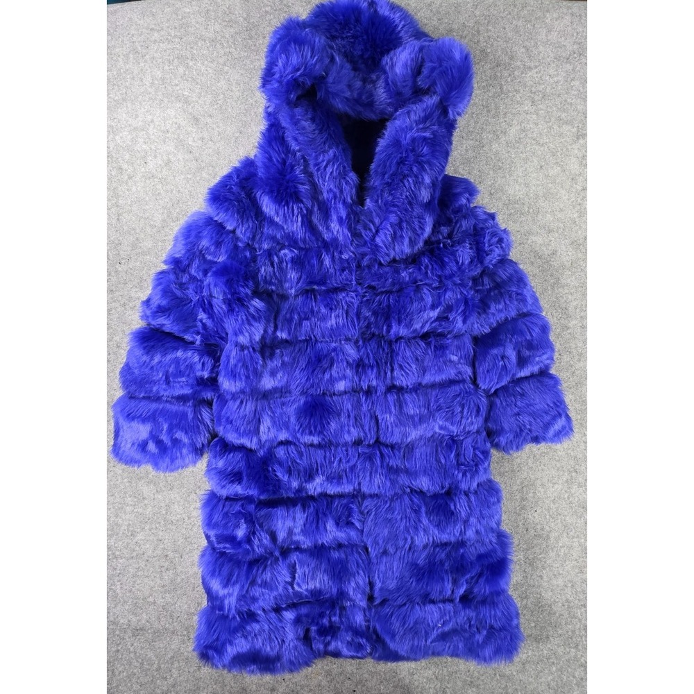 The Beauty Optimal Product Royal Blue Faux Fur Paneled Hooded Long Coat - Size S